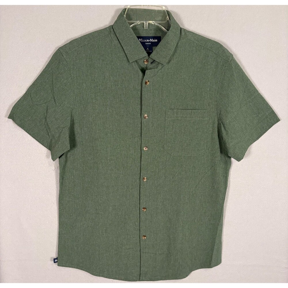 NWOT Mizzen+Main Camp Shirt Mens M Olive Green Peeformance Beach Resort Shirt